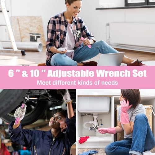 WORKPRO 2 PCS Pink Adjustable Wrench Set, 6-Inch & 10-Inch Wide Jaw Wrenches - color: Pink, size: 6-Inch & 10-Inch