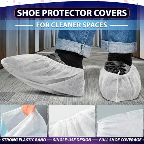 100 Pcs White Shoe Covers Disposable, 50 Pairs Non-Woven for Indoors | Disposable Shoe Covers for Indoors, Stretch Fit Up to 15.7 In, Breathable and Single Use, for Home Use, Cleaning and Tours - style: 50Pairs Disposable White Shoe Covers