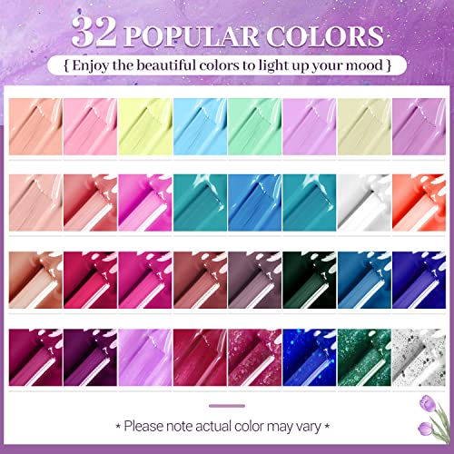 JODSONE 32+4 Pcs Gel Nail Polish Kit Soak Off Gel Polish Set Glitter Gel Nail Kit Nail Art Salon DIY at Home Manicure Kit - color: B04