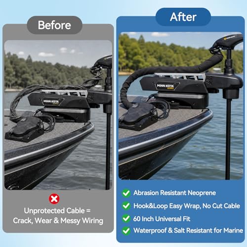 5Ft Neoprene Trolling Motor Cable Sleeve Compatible for Ultrex, Waterproof Marine Wire Protector, Wrap Around Cord Cover for Boat Outboard Engine Rigging & Steering Accessories