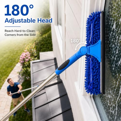 2-in-1 Window Cleaning Kit with Bucket, Extension Pole & Squeegee