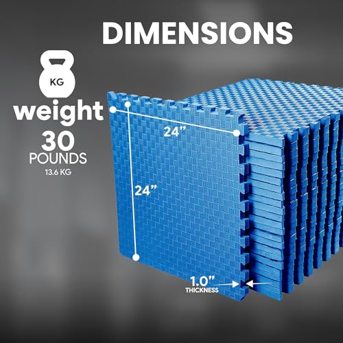 BalanceFrom Puzzle Exercise Mat 1-inch Thick, EVA Interlocking Foam Floor - color: Blue, style: One Inch Thick, 72 Square Feet