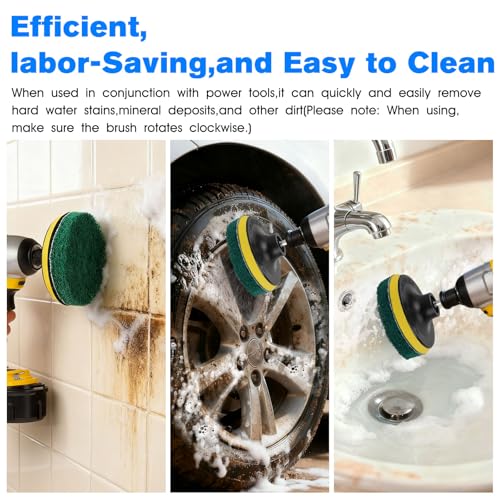 4" Drill Brush Scouring Pads Set, 4Red 4Green + Attachment & Shaft for Tile