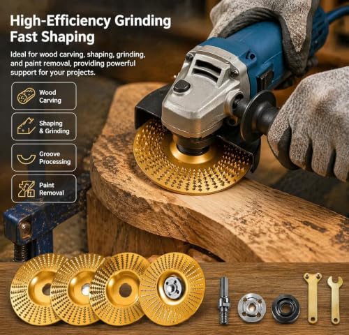 8-Piece Tungsten Carbide Wheel Set, Angle Grinder Polishing Pad & Grinding Discs, Heavy Duty Wood Carving Disc for Grinding, Shaping, Sanding, Abrasive Wheels for Woodworking