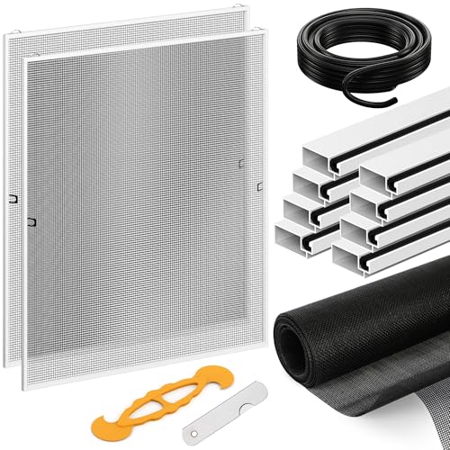 2 Pack White Window Screen Frame Kit with Aluminum Frames Up to 46" X 46" - color: White, size: 46 in X 46 in (2 Pack)