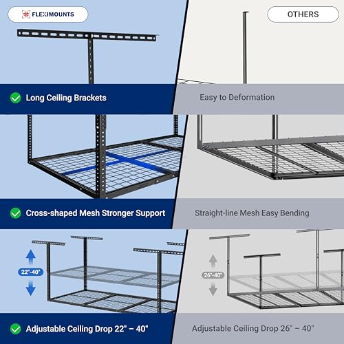 FLEXIMOUNTS 3x6 Overhead Garage Storage Adjustable Ceiling Rack, Black - color: Black, size: 3x6 ft