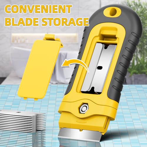 DIYSELF Razor Scraper Tool with 15 Extra Blades for Kitchen, Paint Scraper - color: Yellow, size: 1 Pack