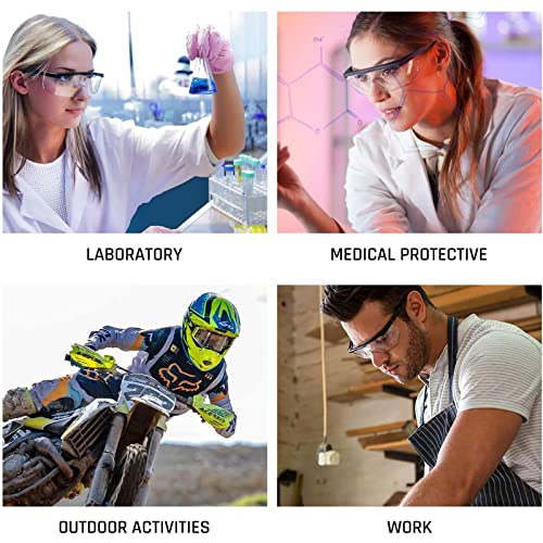Safety GlassesClear Anti-Fog Goggles Over-Spec Glasses Protective Eye Wear Industrial Approved Wide-Vision（4 PACK）