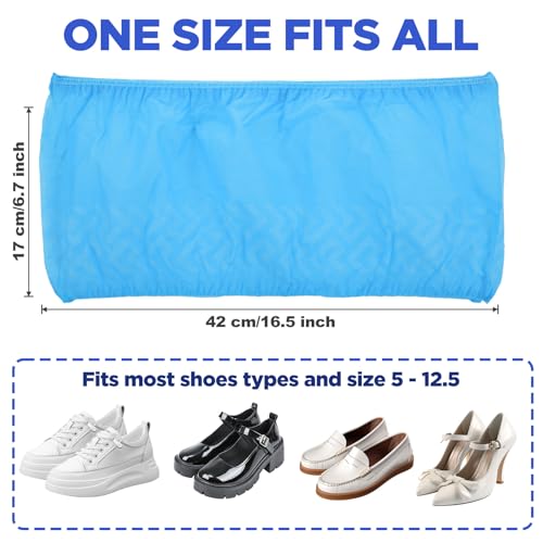 Kifmurase 200Pcs Shoe Covers Disposable Non-Slip, Blue Non-Woven Fabric Boot Covers for Indoors, Durable Breathable Boot Cover, Booties for Shoes, Stretchable Fits Up to Size 13 US Men
