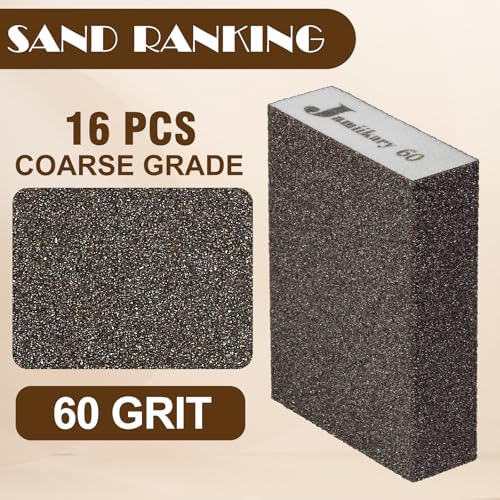 16Pcs 60 Grit Sanding Blocks, Jamiikury Coarse Sanding Sponge Washable and Reusable, Wet Dry Sandpaper Sponge for Wood Metal FurniturePaint and Drywall - size: 60 Grits