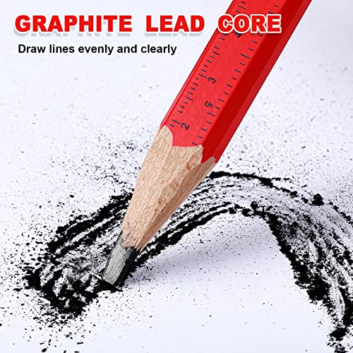 Honoson 200 Pcs Flat Construction Pencils with Printed Ruler Wood Graphite 2 Pcs Carpenter Pencil Sharpener for Woodworking Marking Tool(Red) - color: Red