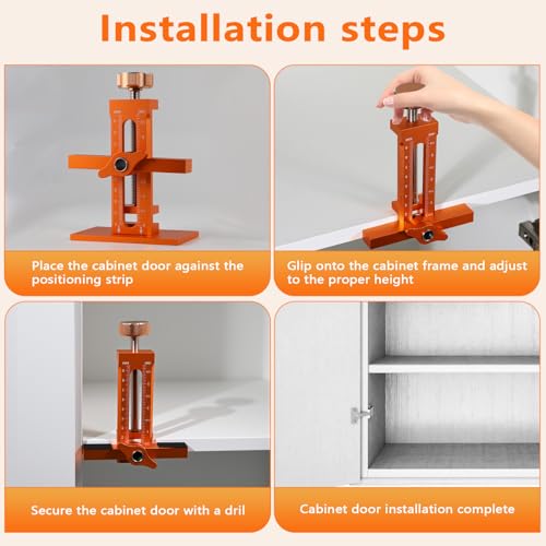 Cabinet Door Mounting Jig with Support Base, Installation Tool for Frameless or Face Frame Cabinet Doors, Adjustable Aluminium Alloy Hardware Jig for Wall and Base Cabinets