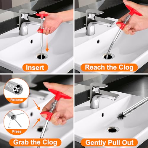 Drain Clog Remover, 25inch Drain Snake Hair Remover(3pcs), Hair Catcher Drain Auger Cleaner Tool Set For Toilet, Kitchen Sink, Bathroom Tub, Sewer