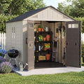Aoxun 8x8 Ft Outdoor Storage Shed with Floor, Large Resin Outdoor Shed with Lockable Door & Windows, Garden HDPE Sheds for Lawn Tools, Pool Supplies & Bikes - size: 8x8