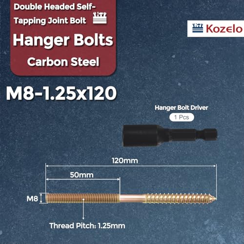 10pcs Hex Drive Hanger Bolts W/Driver M8-1.25x120 Zinc Plated - size: M8-1.25x120mm