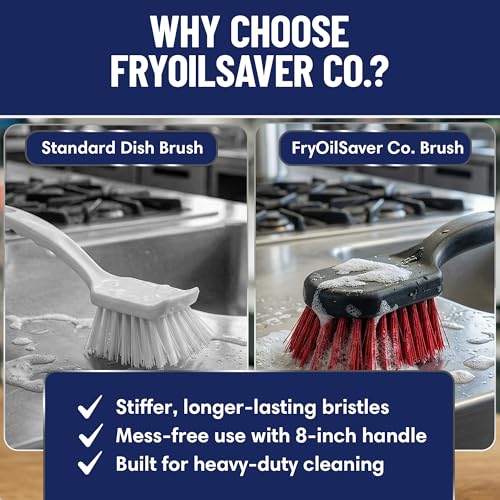 8 Inch Pot & Dish Kitchen Scrub Brush for Heavy-Duty Cleaning – Stiff Bristle Scrubber for Sink, Cast Iron, and Grill Grates - Kitchen Dish Scrubber Brush - 90048 by FryOilSaver Co. - size: 8 Inches