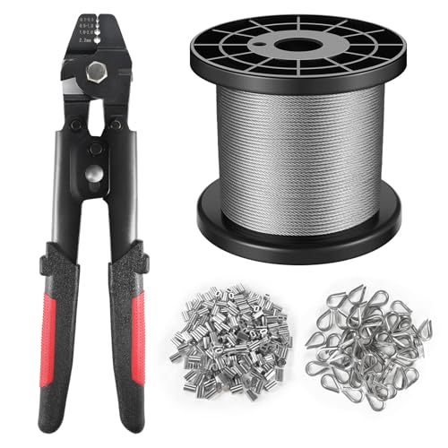 328FT 1/16" Wire Rope Crimping Tool Kit for Hanging, Crafting