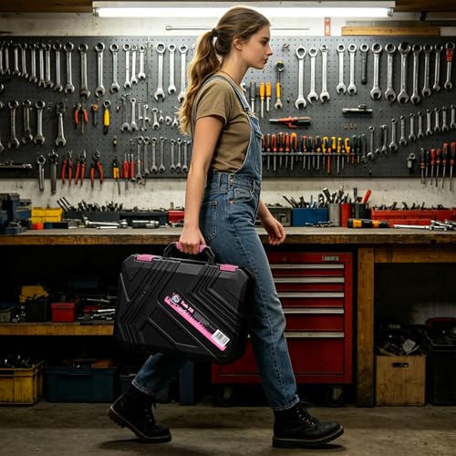 CARTMAN 150-Piece 8V Cordless Drill Hand Tool Set Pink Household Repair Kit - color: Pink