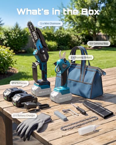 SEESII 2-in-1 Mini Chainsaw & Pruning Shears Combo, Brushless Motor - color: Navy Blue