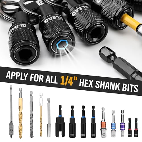 6-Piece Bit Holder Key Chain, 1/4 inch Black Hex Shank Bit Holders, Quick Release Design with Keychain Carabiner for Nut Driver, Screwdriver & Drill Bits, Tools Gifts for Men - style: 6 Bit Holder Key Chain Black