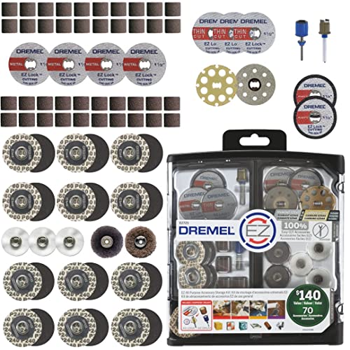 Dremel EZ725 70-Piece All-Purpose Rotary Tool Accessory Set With Storage Kit - EZ-Lock And EZ Drum For Faster Accessory Changes - Perfect for Cutting, Polishing, Cleaning, And Sanding - size: 70-Pieces