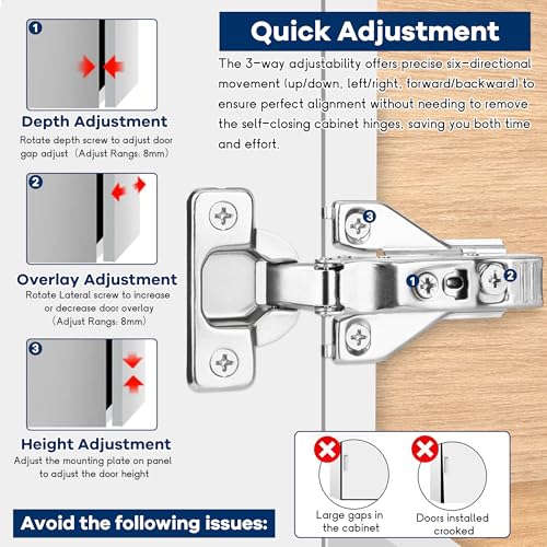10 Pack 1/2'' Overlay Soft Close Hidden Cabinet Hinges, 105 Degree 3D Adjustable Clip On Plate Concealed Kitchen Cupboard Door Hinges with Screws - size: 1/2'' Overlay