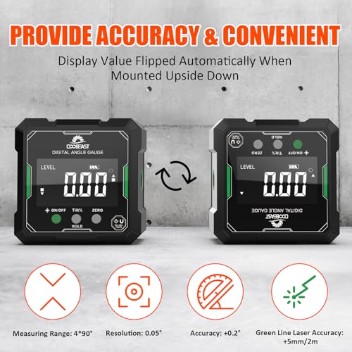 Digital Angle Finder with Green Laser, 4-side Magnetic Digital Laser Level - color: Green