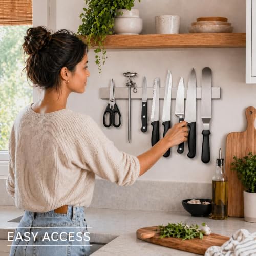 Modern Innovations 16 Inch Stainless Steel Magnetic Knife Bar with Multi-Purpose Functionality as a Knife Holder, Knife Strip, Magnetic Tool Organizer, Art Supply Organizer & Home Organizer - size: 16 Inch