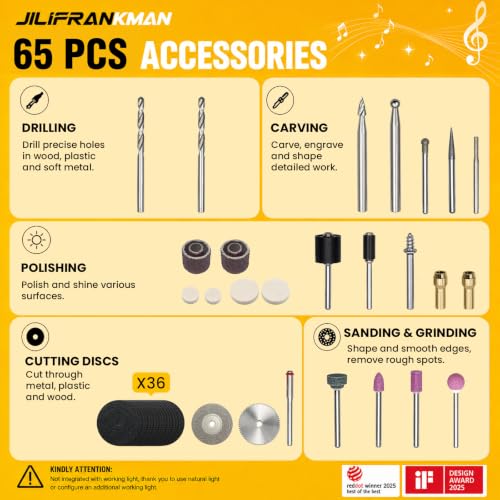 Mini Cordless Brushless Rotary Tool Kit, Brushless Motor, 5 Speed, Max.25000 RPM, 65 Accessories, Engraving Pen, for 3D Printer Sanding, Polishing, Drilling, Carving, DIY Crafts