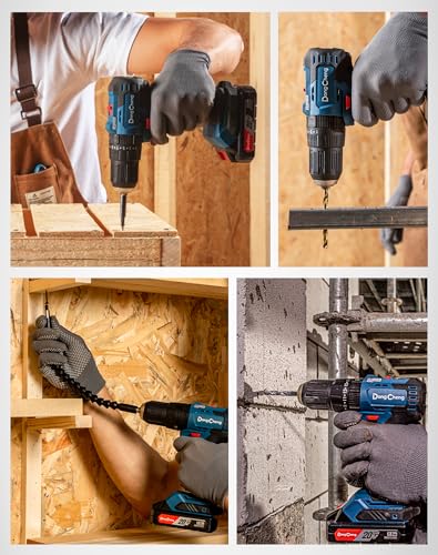 Dong Cheng 20V Brushless Heavy-duty Impact Drill, 443 in-lbs, 27000 IPM, 1/2" Keyless Metal Chuck, 20+1+1 Clutch, Cordless Hammer Drill with 2 Battery Kit for Drilling Brick Wall, Metal, Wood - style: 443in-lbs Impact Drill