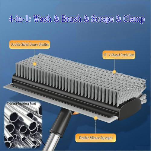 Floor Scrub Brush with Squeegee Long Handle 3 in 1 tub Brush 52'' 2026 Upgraded Multi-Functional Stiff Bristle Cleaning Scrub Brush Rotating Tile Brush for Cleaning Bathroom Patio, Pool, Garage - color: Black