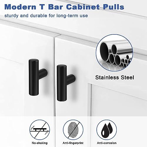Estmoon 30 Pack Cabinet Knobs Matte Black Drawer Knobs Stainless Steel 2 Inch Overall Length Dresser Knobs for Cabinets Cupboard Bathroom Kitchen Hardware, Single Hole T Bar Knobs - color: Matte Black