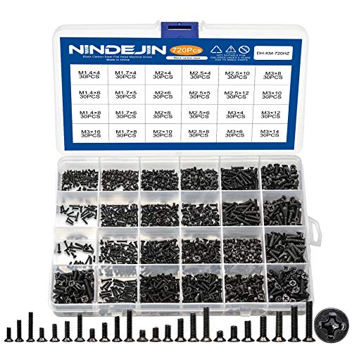 NINDEJIN 720pcs Laptop Notebook Computer Carbon Steel Screws Kit Set, Flat Head Phillips Screw Assortments, M1.4/1.7/2/2.5/3 Countersunk ssd Screws Accessories for SSD Toshiba DELL Sony Samsung - style: Flat Head