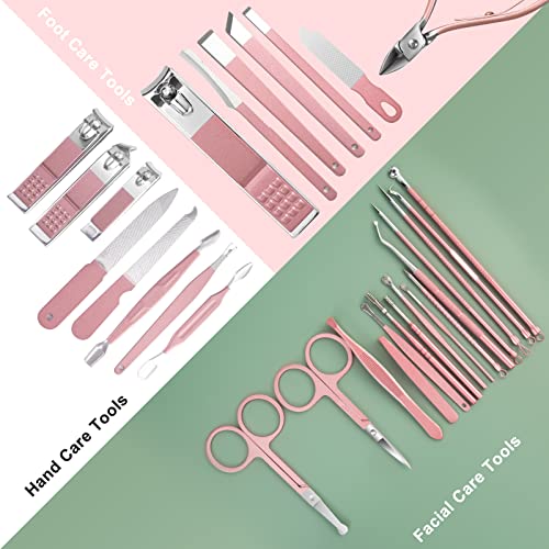 Women Manicure kit Professional sat Nail Set kit Pedicure Kit 30 in 1 Nail Clippers for Women Grooming Nail Care kit with Luxurious Travel Case Pink - color: 30 in 1 Pink