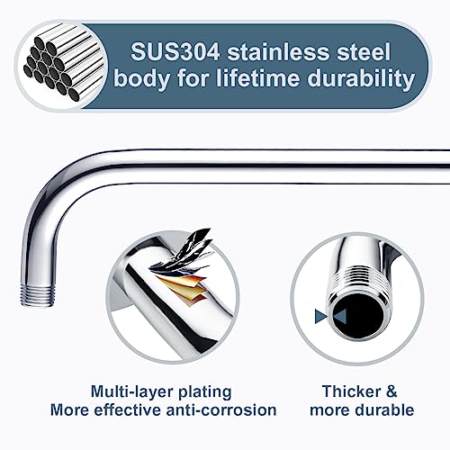 BRIGHT SHOWERS 16-Inch Shower Head Extension Arm with Flange, L Shaped Shower Extender, Extra-Long Stainless Steel Shower Pipe, Chrome - color: Chrome, style: L-Shape 16 Inch