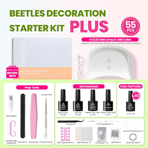 Beetles Gel Nail Polish Kit with U V Light - 32 Color 55 Pcs Gel Polish Set - color: Four Seasons Glow Pro - 32 Colors (55 Pcs)