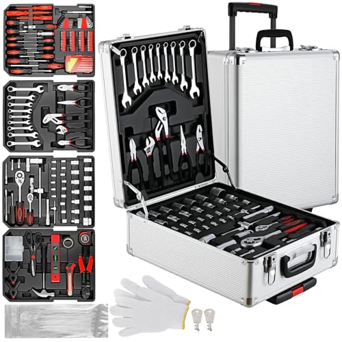 TLGREEN 799-Piece Mechanic Tool Set with Rolling Tool Box, Black - color: Silver