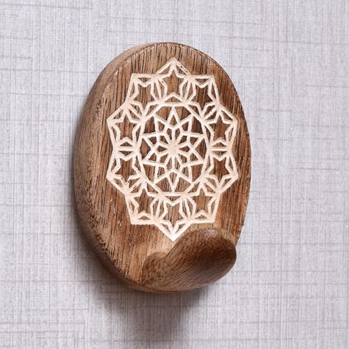 Indian Shelf 6 Wooden Adhesive Wall Hooks for Keys, Bags, Hats - color: Brown Style 3
