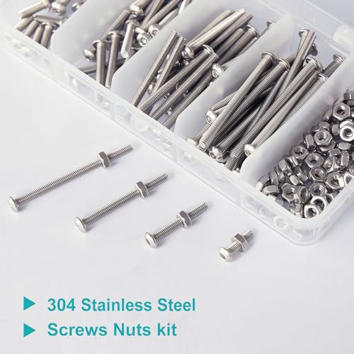 M3 x 10mm 20mm 30mm 40mm Button Head Socket Cap Screws Bolts and Nuts, Stainless Steel 304, Bright Finish, Metric Allen Hex Drive, Fully Thread, Assortment Kit 200PCS - size: Button M3x10-40mm+Nuts