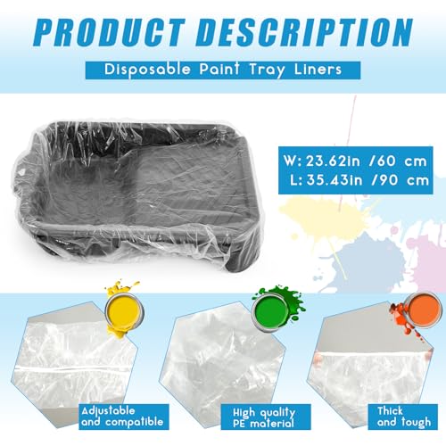 CroBlissful 20 Pcs 18 Inch Paint Tray Liners, Clear Plastic Pan Liners - size: 18 Inch