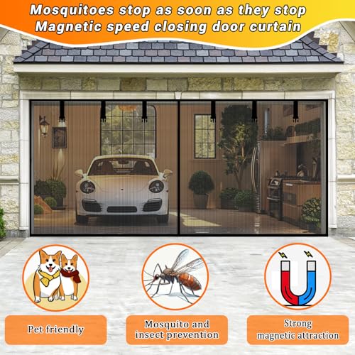 Garage Door Screen 2 Car 12x7FT Garage Screen Door，Upgraded PET Mesh with Retractable Magnetic Screen Garage and Heavy Duty Bottom for Easy Assembly and Pass, Hands-Free Screen Door - size: Size: 12x7FT - Fits Garage Door Size: 12x7FT
