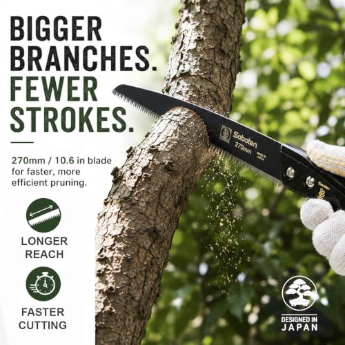 Saboten Japanese Pruning Saw with Wood Sheath, Fluorine-Coated High-Carbon Steel Blade, Precision Pull Cut Hand Saw for Tree Branches – forest Originals, Made in Japan (270mm (10.6 inch)) - size: 270mm (10.6 inch)