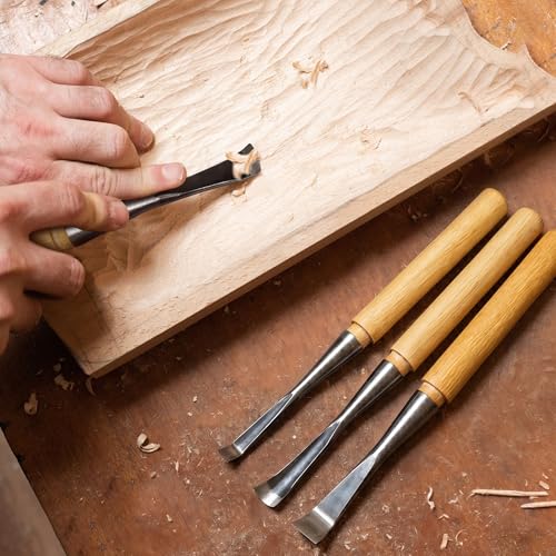 Spoon Gouge Wood Carving Set, 3PCS 10/15/20mm Carbon Steel Bent V-Gouge for DIY Art Craft, Hollowing, Woodworking, Chisels Curved Hand Tools Accessories for Beginners & Professionals