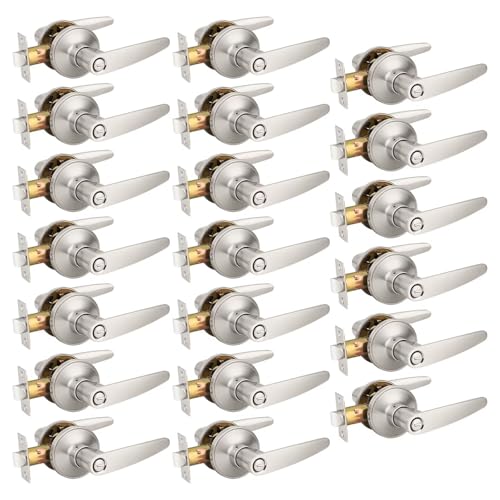 Probrico 20 Pack Privacy Door Levers Door Handles for Bedroom or Bathroom Keyless Leverset, Locked in Side Home/Office Door Lockset,Modern&Durable in Satin Nickel Door Hardware - size: 20 Pack