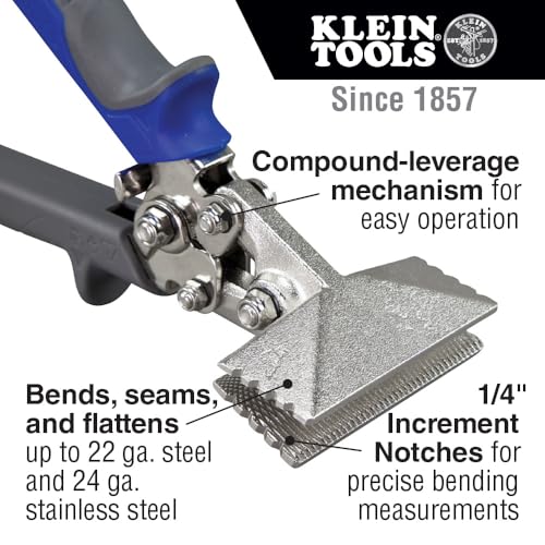 Klein Tools 86522 Hand Seamer, Straight Metal Seamer has 3-Inch Jaw, for 22 Gauge Steel and 24 Gauge Stainless - style: Straight Hand Seamer