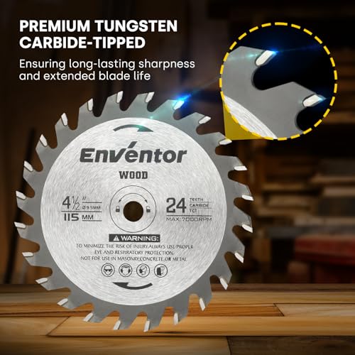 Enventor 3 Pack 4-1/2 Inch (115mm) Mini Circular Saw Blades 24T, 3/8 Inch (9.5mm) Arbor for Wood Cutting