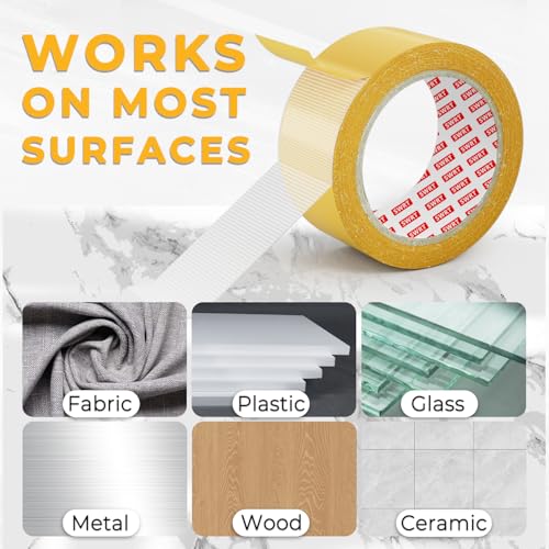 SWRT Double Sided Fabric Tape 1 & 2 Inch x 33 FT, 2 Rolls – Heavy Duty - color: Yellow, size: Fabric Tape 1 & 2 Inch x 33 FT, 2 Rolls