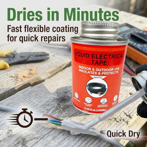 150ml Liquid Electrical Tape Insulating Repair Glue, Quick-Drying Waterproof High Temp Resistant Insulation Coating with Brush Cap for Wires Cables Outdoor Electrical Equipment Fixing (White) - color: White