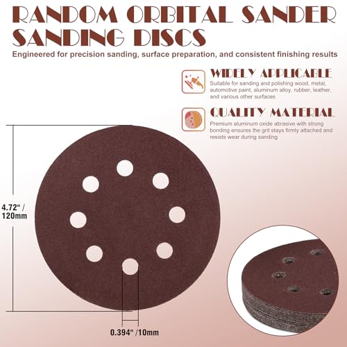 Sanding Discs Set, Jamiikury 5 Inch Orbital Sander Sandpaper Hook and Loop Sanding Pads Round Sand Paper - 60/120/240/400/600/800/1000/1200/1500/2000 Grit, Pack of 100