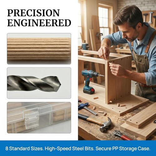 284Pcs 8-Size Wood Dowels Kit with 3 Drill Bits for Woodworking